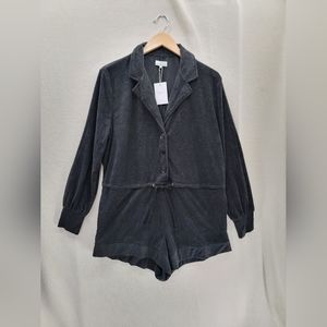 NWT Danielle Bernstein Towel Terry Black Knit Romper $89 Long Sleeve Size- M